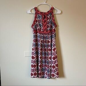 Grifflin Paris red floral geometric keyhole midi dress strap neckline summer